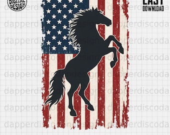 Horse Rearing PNG - Patriotic American Flag Silhouette Sublimation Design