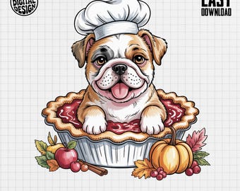 Chef Bulldog PNG, Dog Pie Png, Fall Clipart, Thanksgiving Png, Autumn Png, Dog Chef, Sublimation Png, Digital Clip Art Png