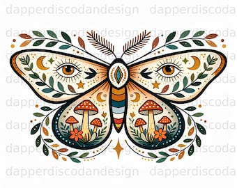 Celestial Moth Bundle - 12 PNG - Botanical Line Art - Vinyl Ready Niche
