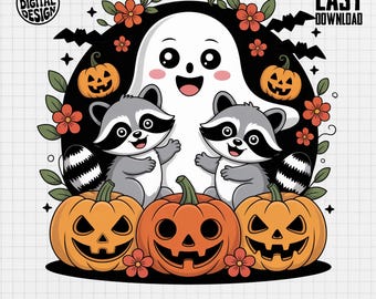 Raccoon Ghost Halloween PNG - Jack-o-Lantern Floral Pumpkin Clipart