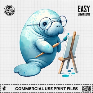 Manatee Png, Manatee Clipart, Artist Manatee, Cute Sea Cow, Sea Animal Png, Sublimation Png, Digital Download