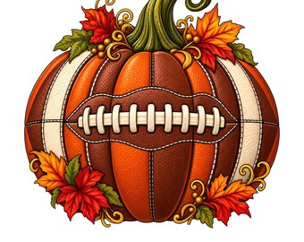 Pumpkin Football PNG - Thanksgiving Autumn Sports Clipart