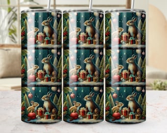 Christmas Bunny Tumbler Wrap 20oz, Holiday Sublimation Design (Digital Download)