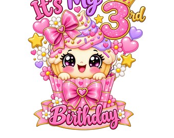 3rd Birthday Cupcake Girl PNG - Kawaii Sprinkle Cupcake Clip Art