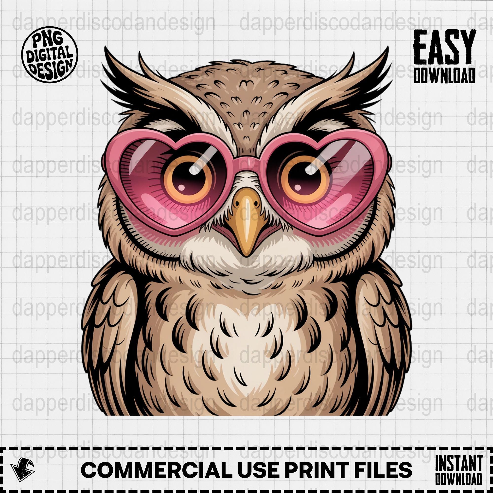 Owl Valentine PNG with Pink Heart Sunglasses Woodland Bird Lover