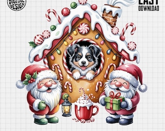 Border Collie Christmas PNG, Santa, Gingerbread House (Digital Download)
