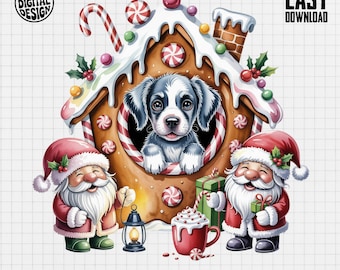 Great Dane Christmas Puppy PNG, Gingerbread House, Santa, Festive Digital Art (Digital Download)