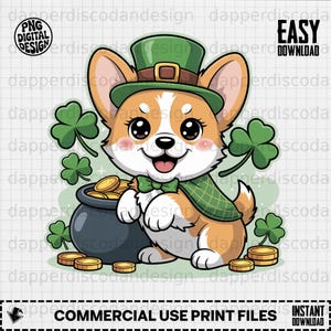 St Patricks Day Corgi - Leprechaun Kruka med guld - PNG - Sublimeringsdesign