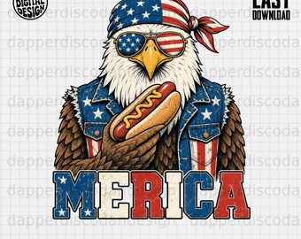 Eagle Bald Patriotic Hot Dog PNG - Merica 4th of July Retro