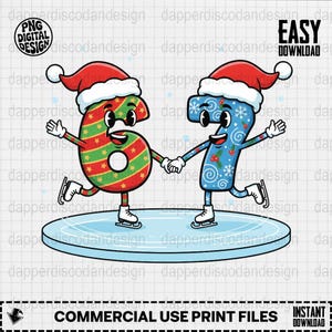 Cartoon Numbers PNG, 6 and 7 Clip Art, Christmas Skating, Cute Illustration, Digital Download, Graphic Design, Sublimation