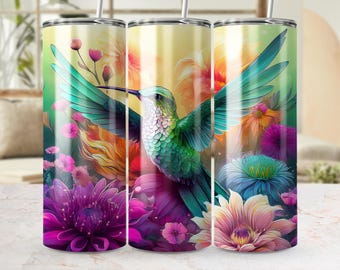 Hummingbird Floral Tumbler Wrap, 20oz Skinny Tumbler PNG (Digital Download)