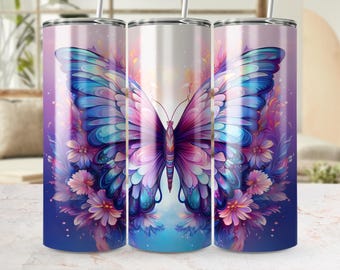 Bekerverpakking met vlinderbloemen, 20 oz mager bekerontwerp (digitale download)