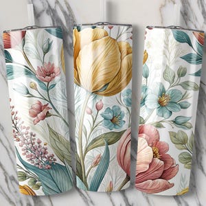 Floral Tumbler Wrap, Flower Tumbler PNG, Watercolor Floral Sublimation Design, 20oz Skinny Tumbler Wrap, Digital Download