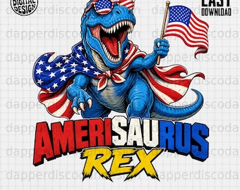 T-Rex Amerisaurus PNG - Patriotic Dinosaur Kids 4th of July Sublimation
