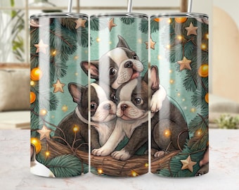 Boston Terrier Christmas Tumbler Wrap 20oz, Puppy Dog PNG (Digital Download)
