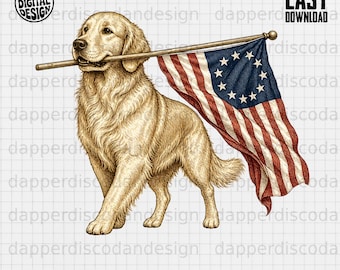 Golden Retriever PNG - Patriotic American Flag Dog 4th of July Clipart