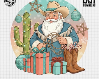 Cowboy Santa PNG, Western Christmas Clipart, Cactus Santa, Boots PNG, Ornament Clipart, Holiday Card Png, Digital Download