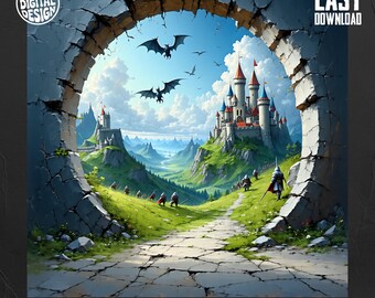 Fantasy Castle PNG, Dragon, Knights, Medieval Clipart (Digital Download)