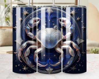 Cancer Zodiac Tumbler Wrap 20oz, Silver Crab Design (Digital Download)