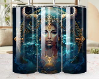 Aquarius Goddess Tumbler Wrap 20oz, Zodiac Woman PNG (Digital Download)