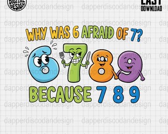 Funny Math Joke Clipart Why Was 6 Afraid of 7 Because 7 8 9 PNG Cute Number Characters Classroom Teacher Shirt Design