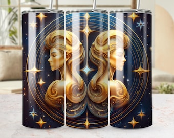 Gemini Zodiac Tumbler Wrap 20oz, Starry Celestial Design (Digital Download)