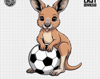 Kangaroo Soccer PNG, Cute Animal Clipart, Cartoon Kangaroo with Ball, Sports Png, Sublimation Design, Digital Art, Printable PNG