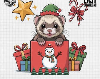 Kerstfret PNG, vakantieclipart, elf, sneeuwpop (digitale download)