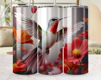 Hummingbird Tumbler Wrap, 20oz Skinny Tumbler PNG, Flying Bird Sublimation Designs, Floral Tumbler Wrap, Digital Download