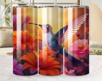 Hummingbird Tumbler Wrap, Floral Bird 20oz Skinny Tumbler Design, Flower Sublimation, Nature Tumbler Wrap, Digital Download
