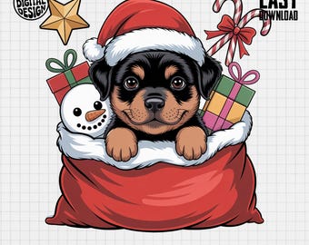 Rottweilerwelpe Weihnachten PNG - Weihnachtsmannsack-Design für Hunderassen