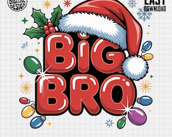 Big Bro PNG, Christmas Clipart, Holiday Santa Hat, Brother Png, Christmas Lights Png, Digital Download, Sublimation Design