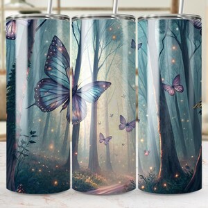 Butterfly Forest Tumbler Wrap, Magical Woods 20oz mager Tumbler-ontwerp, sublimatieontwerpen vlinders, Nature Tumbler Wrap
