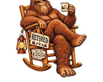 Bigfoot PNG - Retired Sasquatch Rocking Chair Camping Clipart Design