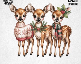 Woodland Christmas Animal Clipart Bundle, Holiday PNG Set (Digital Download)