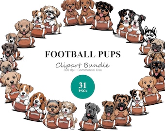 Football Dogs Clipart Bundle - 31 PNGs - Golden Retriever, German Shepherd, French Bulldog, Beagle - Sports Sublimation