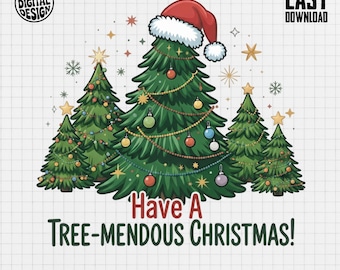 Christmas Tree with Santa Hat PNG, Holiday Clipart (Digital Download)
