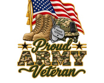 Army Proud Veteran PNG - Military Boots Helmet Dog Tags American Flag