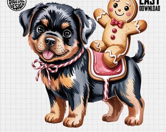 Rottweiler Welpe PNG, Lebkuchen Keks, Weihnachtsferien Clipart (digitaler Download)