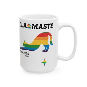 Clawmaste Pride Mug with Rainbow Cats, 15oz, LGBTQ Cat Lover Gift, Funny Yoga Coffee Cup, Pride Month Ceramic Celebration