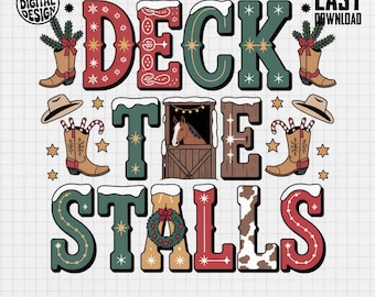Deck The Stalls PNG, Horse Christmas Clipart, Western Xmas Design (Digital Download)