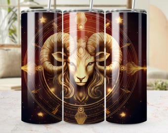 Aries Tumbler Wrap 20oz, Golden Ram Astrology Design (Digital Download)