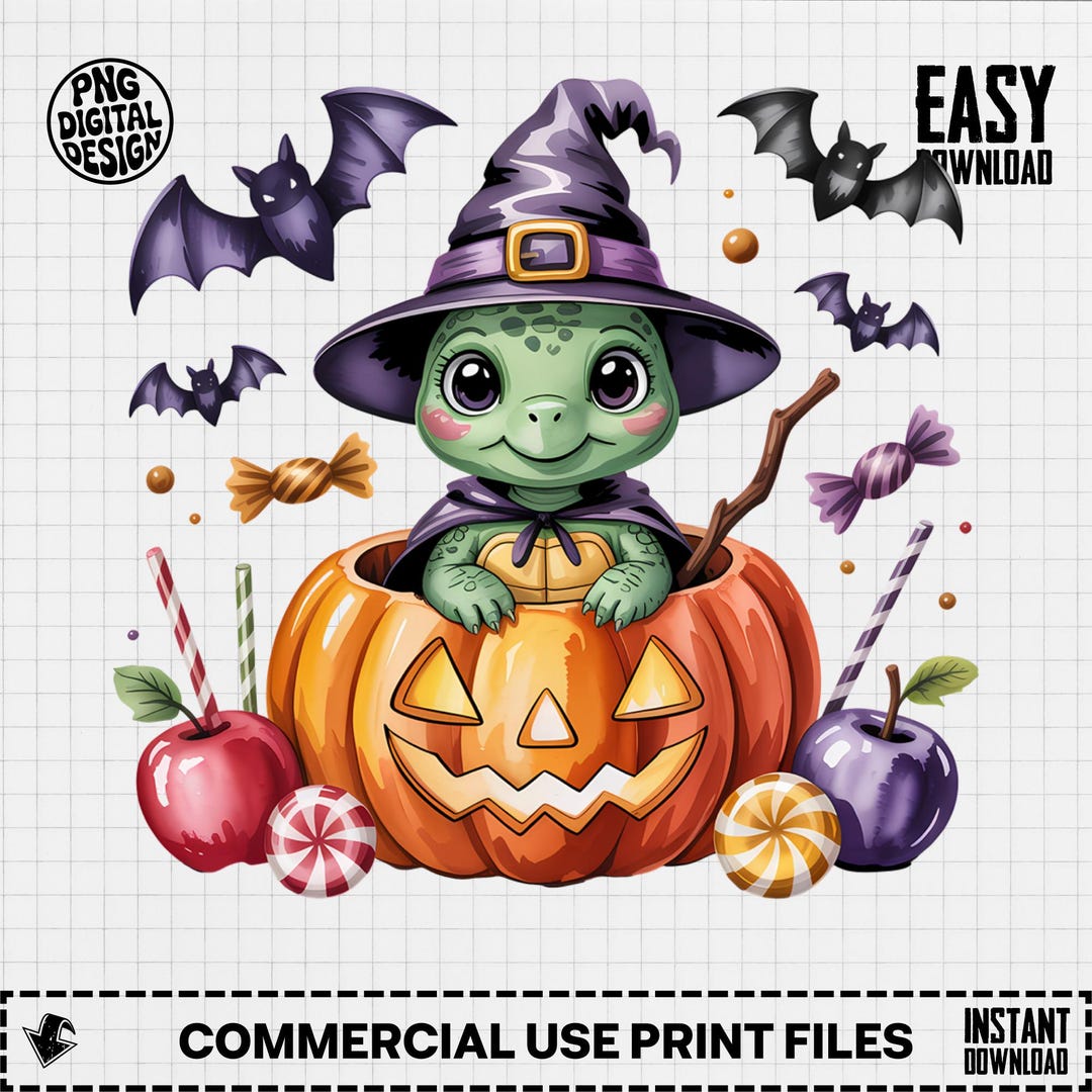 Turtle Witch Clipart, Cute Animal Clipart, Halloween Clipart, Pumpkin ...
