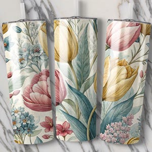 Tulip Tumbler Wrap, Floral 20oz Skinny Tumbler PNG, Spring Flower Sublimation Designs, Watercolor Tumbler Wrap, Digital Download