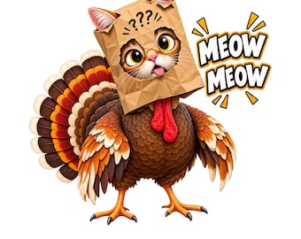 Turkey PNG Cat Meow Thanksgiving Paper Bag Costume Clipart
