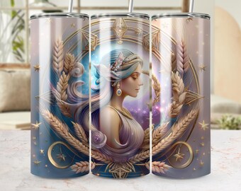 Virgo Zodiac Tumbler Wrap 20oz, Celestial Wheat Design (Digital Download)