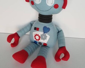 Toy Robot - Robot - Robot Doll - Toys - Doll - Stuffed Toy - Light Blue Grey - Red - Charcoal Grey - Blue - Plushie - Ragdoll