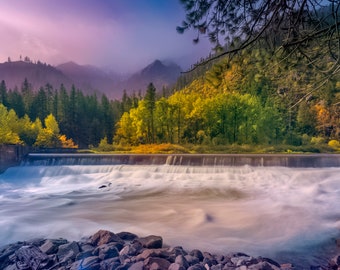 Wenatchee River Dam - Tumwater Canyon - Fall Color - Landscape Photography - Wall Hangings - Prints - Canvas Photo Wraps - Acrylic Prints