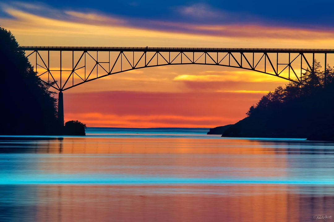 TOPBRIDGE SWIZZLE SUNSET トップブリッジ Deception Pass Bridge Sunset Photo – Pacific Northwest Wall Art