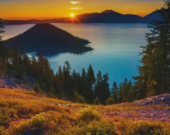 Crater Lake Sunrise- Landscape Photography - National Park - Wall Art - Photography - Home Décor - Prints - Canvas Wraps - Acrylic Prints